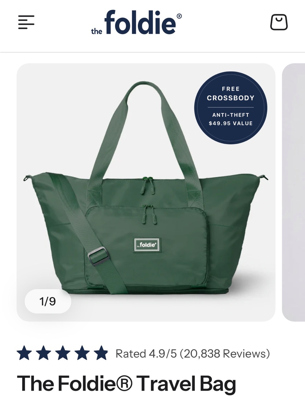 The Foldie Packaged Product NWT - Army Green